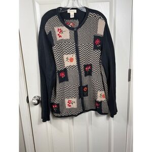 Bechamel Floral Embroidered Cardigan Sweater  Cottagecore‎ Knit Grandmacore XL